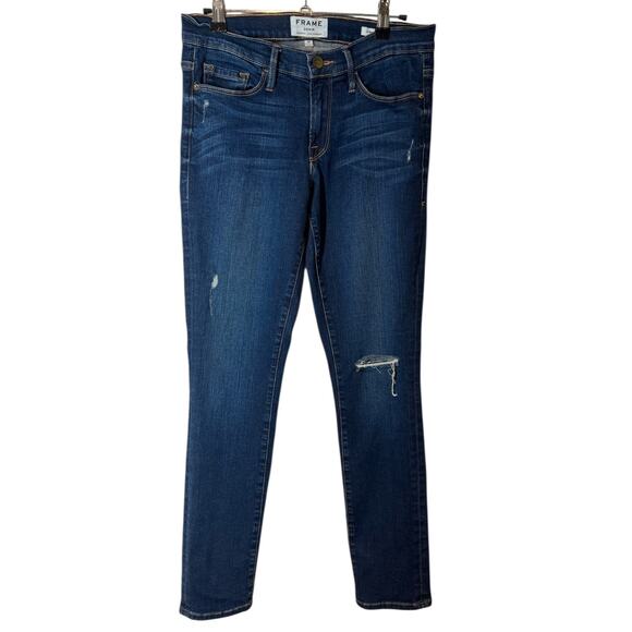 Frame le Skinny de Jeanne Crop Dark Wash Distressed 28 Classic Staple Basic - Picture 2 of 10